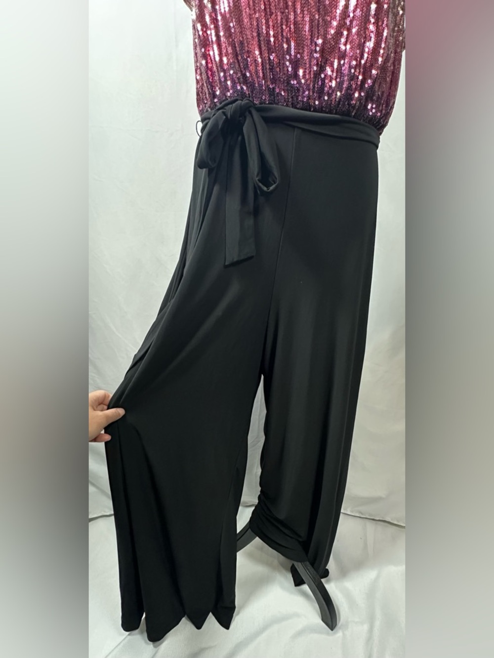 🩷Black Wide-Leg Wrap Pants with Waist Tie - Picture 6 of 12
